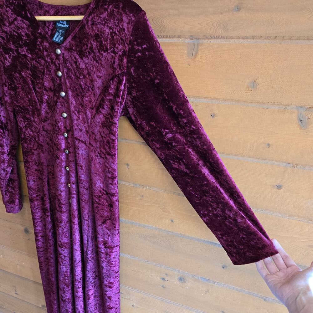 Vintage Dress Velvet 90's Burgundy Button Y2K Witchy Vamp Goth Renfair 12 Boho - Picture 5 of 5